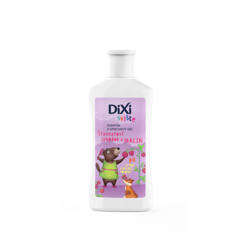 DIXI Svište Šampón a sprchový gél na vlasy Šťavnatosť jahôdok a malín 100 ml DIXI Svište Šampón a sprchový gél na vlasy Šťavnatosť jahôdok a malín 100 ml