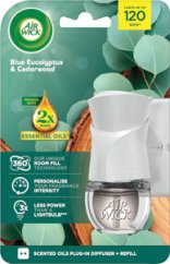 Air Wick elektrický osviežovač vzduchu a náplň Essential Oils - Santalové drevo a vanilka, 19 ml