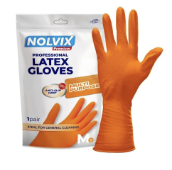 NOLVIX latexové upratovacie rukavice zosilnené oranžové M