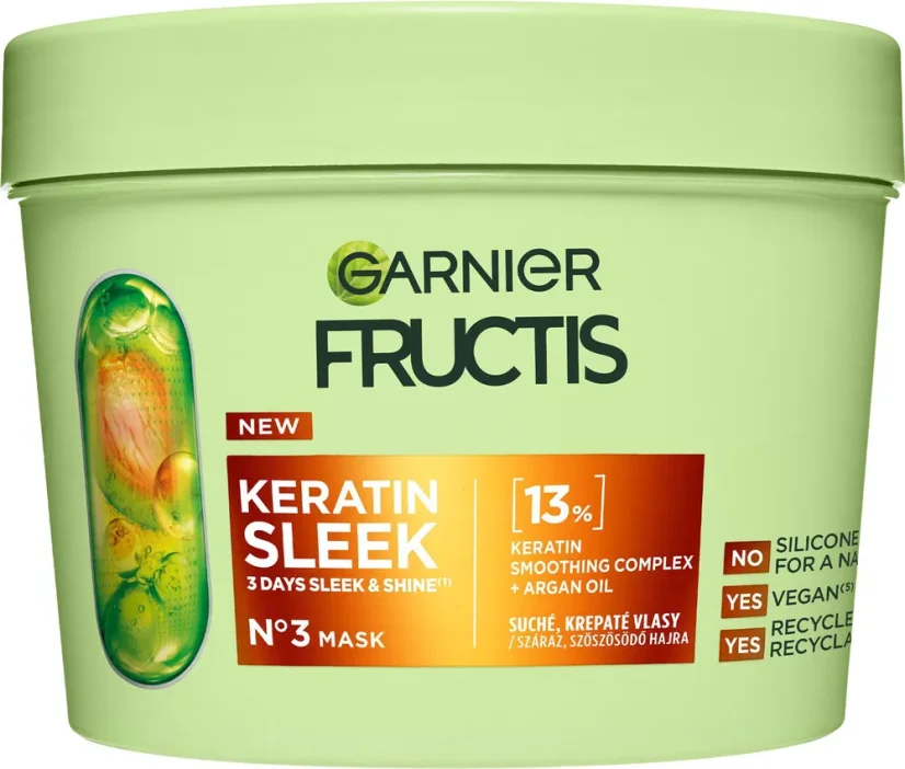 Fructis Keratin Sleek maska na suché a poškodené vlasy 370 ml