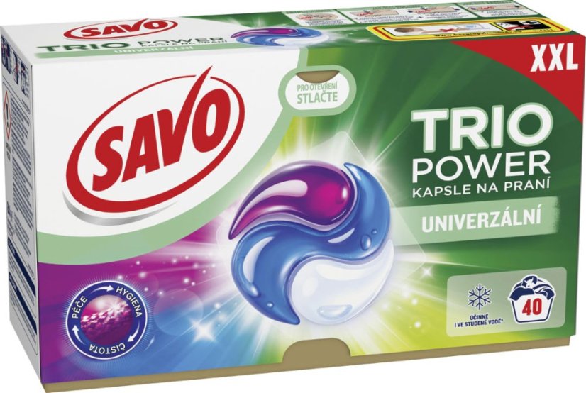 Savo trio-gélové kapsle na pranie 40 PD Univerzálne Savo trio-gélové kapsle na pranie 40 PD Univerzálne