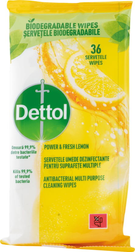 Dettol antibakteriálne viacúčelové utierky Power fresh, Citrón a limeta, 36 ks