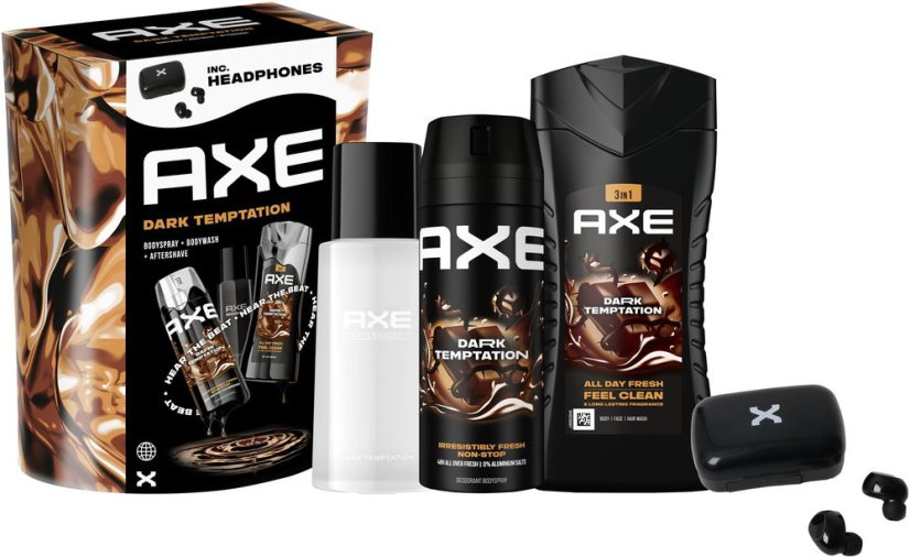 Darčeková sada Axe DARK TEMPTATION sprchový gél + sprej + voda po holení + sluchadlá Darčeková sada Axe DARK TEMPTATION sprchový gél + sprej + voda po holení + sluchadlá