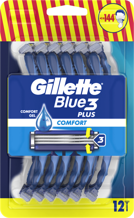 Gillette Blue 3 Plus Comfort pánske jednorazové holiace strojčeky, 12 ks