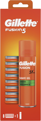 Gillette Fusion5 náhradné hlavice 8 Ks + Fusion5 Ultra Sensitive 200 ml 9 ks