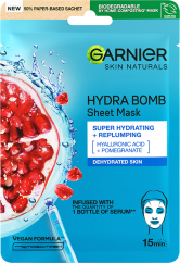 Garnier hydratačná textilná pleťová maska Hydra Bomb s granátovým jablkom, 1 ks