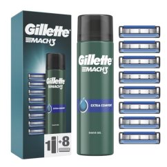 Gillette Gillette Mach3 náhradné hlavice 8 ks +gél naholenie Extra Comfort 200 ml