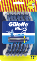 Gillette Blue 3 Plus Comfort pánske jednorazové holiace strojčeky, 12 ks