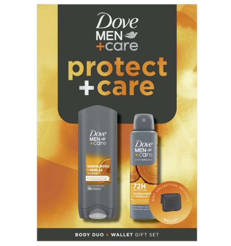 Dove MEN+CARE Sandal wood & Vanilla darčekové balenie – sprchový gél + deodorant + peňaženka Dove MEN+CARE Sandal wood & Vanilla darčekové balenie – sprchový gél + deodorant + peňaženka