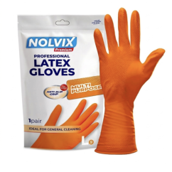 NOLVIX latexové upratovacie rukavice zosilnené oranžové L