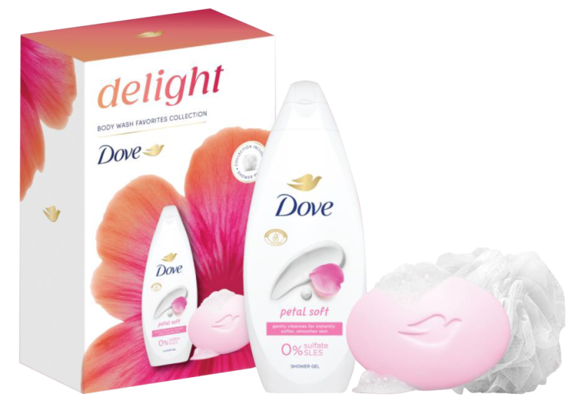 Dove darčekové balenie Sprchový gél 250 ml + Beauty Cream mydlo 95 g. + hubka