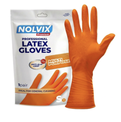 NOLVIX latexové upratovacie rukavice zosilnené oranžové S